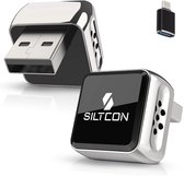 Siltcon® Ultra Compact 2-in-1 Geschikt voor Draadloos Carplay Dongle - Geschikt voor Draadloos Android Auto Dongle - USB-A - USB-C - Zilver - 2026 model