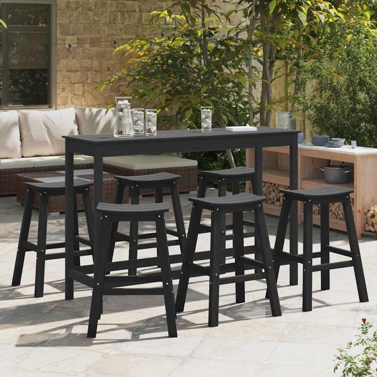 Tuin Barset 6-delig HDPE Zwart – Weerbestendige Outdoor Bartafel Set voor Terras, Balkon & Tuin – UV- en Waterbestendige Bistro Bar Set Modern Design HomebyNicole