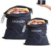 Travelhawk Grote Waszakken - 2 Stuks - 60 x 45 cm en 55 x 35 cm - Waszak voor Beddengoed, Handdoeken & Kleding – Wasnet voor Wasmachine - Blauw