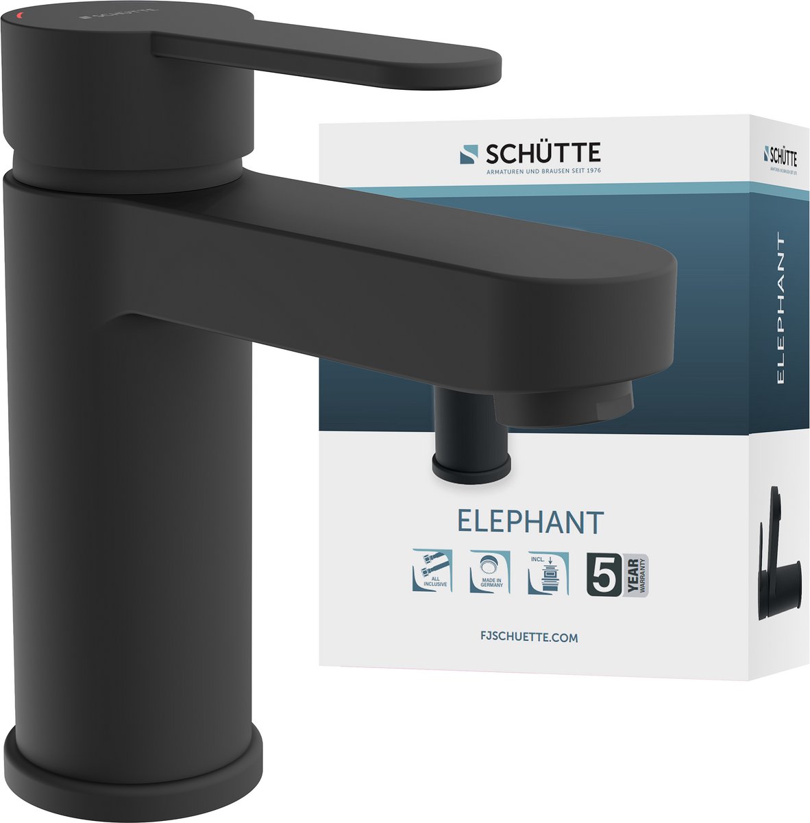 SCHÜTTE ELEPHANT Wastafelkraan - Mengkraan - Met Waste - Zwart Mat
