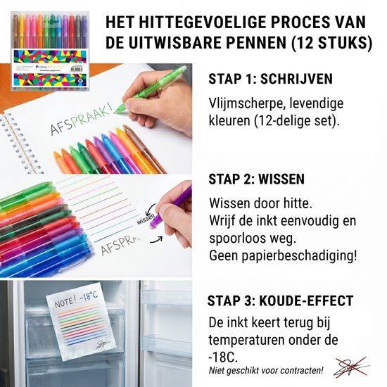 PrimeAmbition Uitwisbare Pennen 12 Stuks - Uitgumbare Pennen - Gumpen - Gelpennen 0.7mm