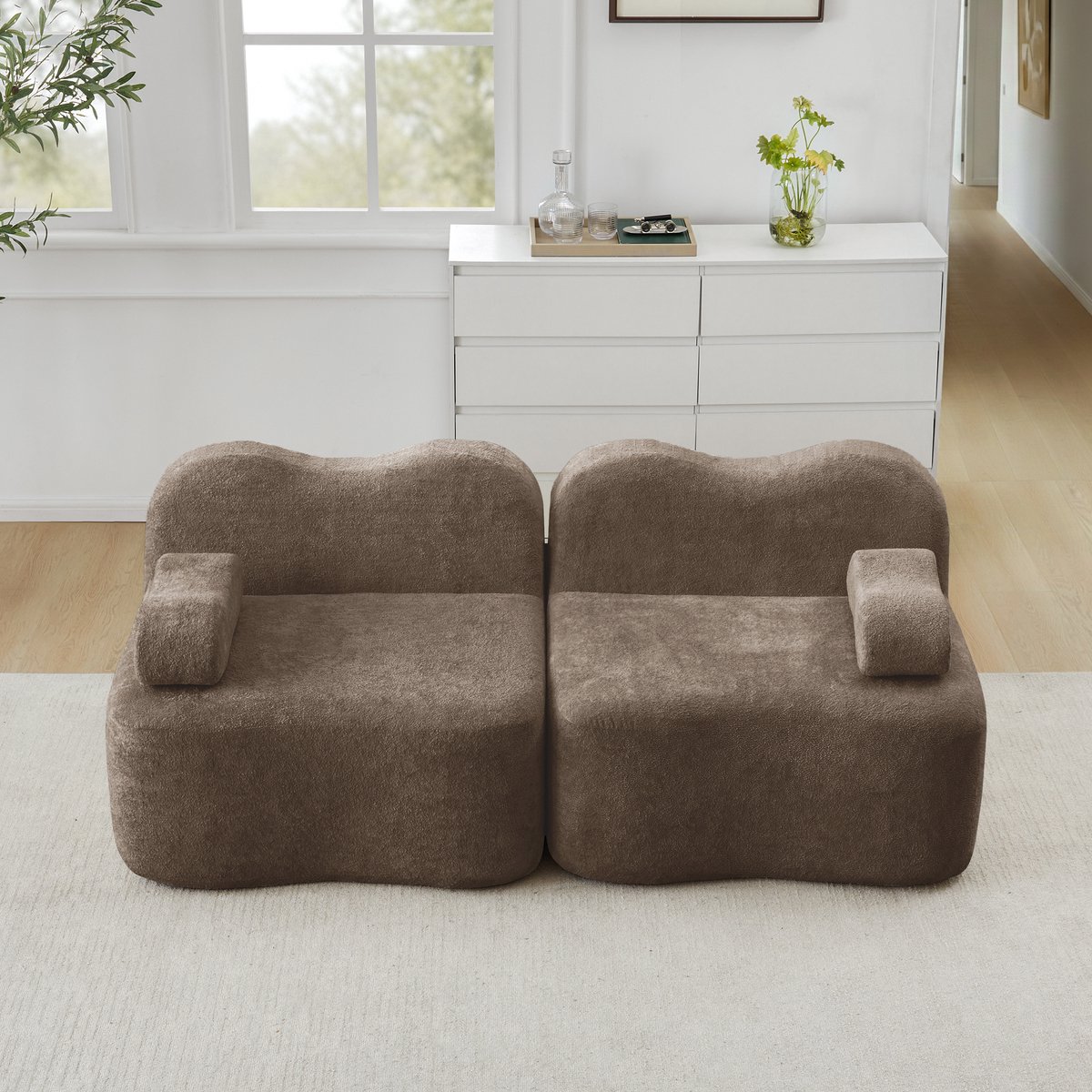 REDOM - 2-Zits Modulaire Bank - Golfvorm met diepe zitting - Frameloze sofa voor woonkamer