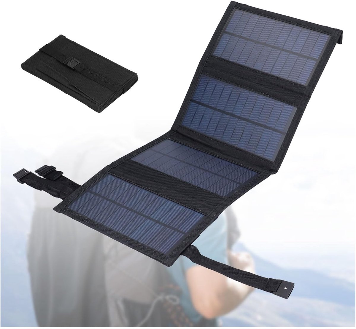 20W Draagbaar Zonnepaneel, Opvouwbare USB-zonnepaneeloplader, IP65 Waterdicht, USB5V-uitgang, Uitgevouwen 480x185mm Zonnepanelen voor Telefoon, Laptop, Tablet, Enz.(zwart)