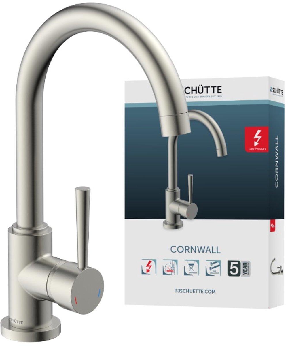 SCHÜTTE CORNWALL Design Keukenkraan Voor Waterverwarmer Met Vrije Uitloop - Lage Druk - Me
