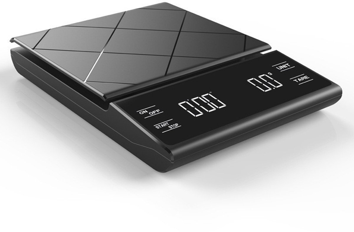 Koffieweegschaal 5 kg/0,1 g, met timer en USB-oplaadfunctie - Zwart