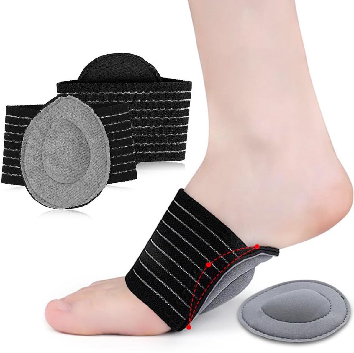 Store_8 - Voetboogbandage - Middenvoetbandage - Verstelbaar en comfortabel - Grijs - Plantar fasciitis - Verlichting van voetpijn - Geschikt voor m...