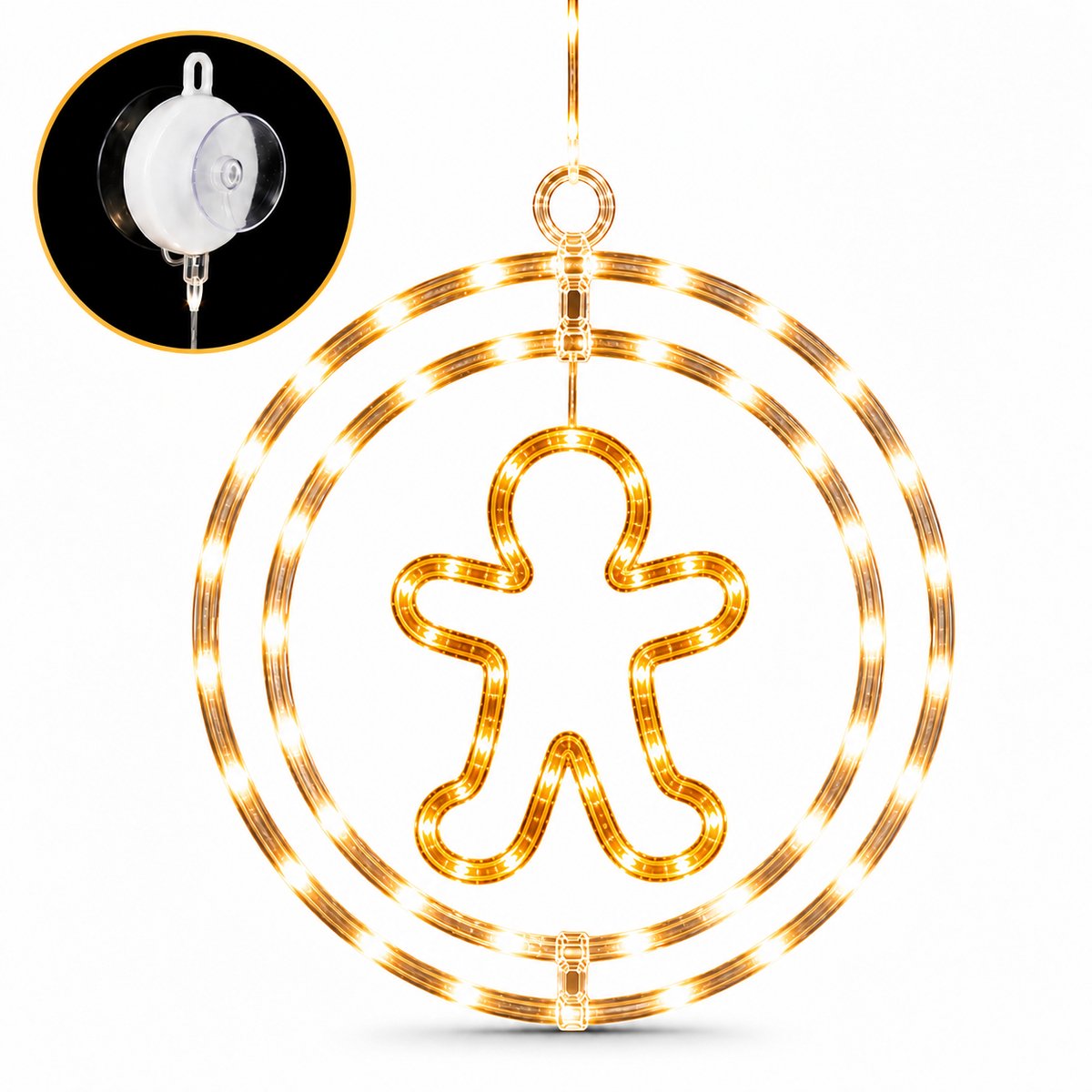 EasyMart LED Kerst Peperkoekmannetje Raamdecoratie 32 cm – 80 LED – Knipperfunctie – Warm Wit – Op Batterij