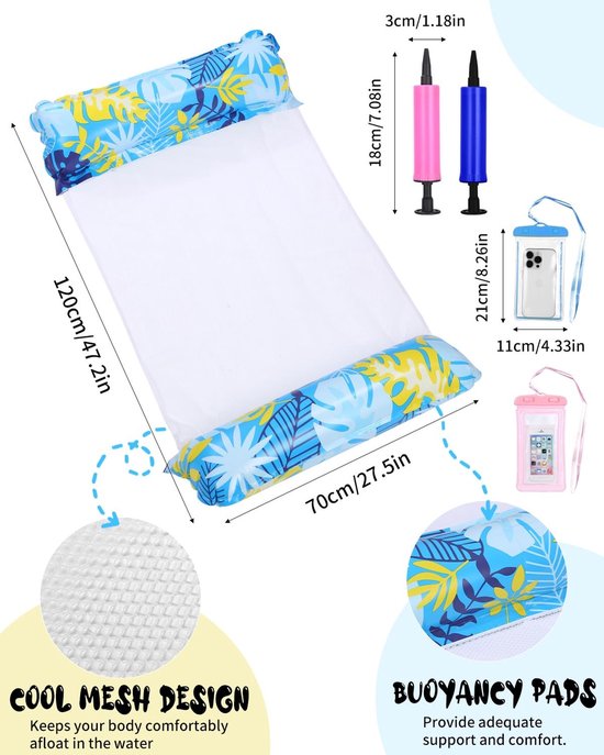 Allecto - Luchtmatras - Waterhangmat - Ultiem Waterplezier - Geel en Blauw - Zwembadlounge - Geschikt voor Volwassenen en Kinderen - 2 Stuks van Allecto — afbeelding 4