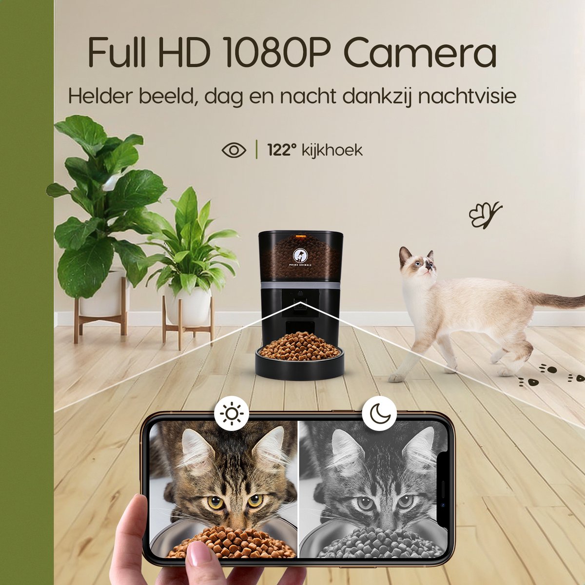 Automatische Voerbak Kat en Hond 4L met Stoomborstel – Voerautomaat met Camera – Full HD 1080P Night Vision – Two-Way Audio – Enkele Voerbak – App-bediening – Voerschema Instellen – Kattenvoerbak Automatisch – Smart Pet Feeder – Prime AnimalZ – Zwart thumbnail 4