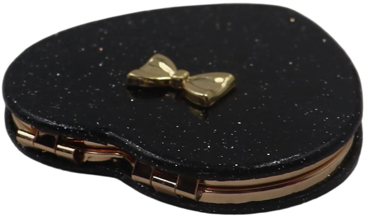 aladdien - Compact Spiegel - Glitter Make-up Spiegel - Dubbelflijdig 1X/2X - Zwart - Reisspiegel - Handzaam en stijlvol - Geschikt voor vrouwen - Ha...