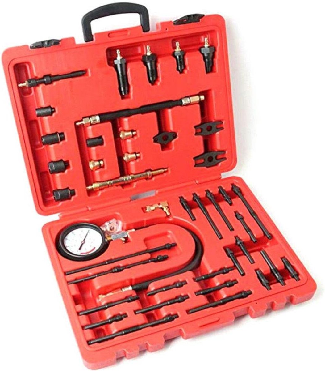 Compressietester Set - Motortester - Motor Diagnose - Benzine Diesel Universeel - 40 Bar - Zwart