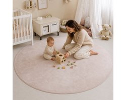 Wizzimo® Baby speelkleed kruipmat - ⌀200 cm - Speelkleed kinderen - Extra dikke traagschuim vulling 3cm - Beige - Rond - Antislip tapijt