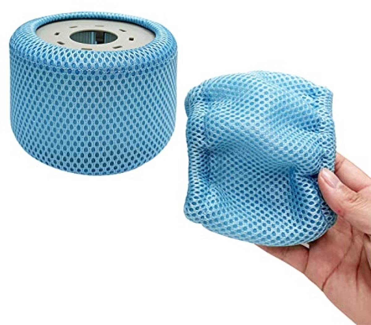 PromoHome Filterbeschermingsnetten voor zwembadfilter – 2 stuks, blauw, rekbaar nylon, verlengt levensduur filter