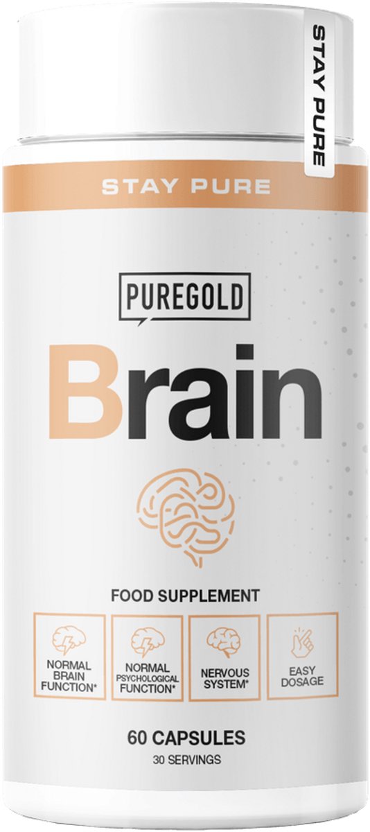Pure Gold Brain – 60 Capsules – 30 Porties – Omega 3 met Magnesium, Foliumzuur, Niacine & Koper – voor het Zenuwstelsel