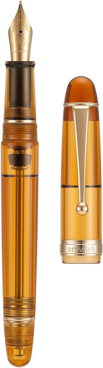 Vulpen met vacuüm navulling, medium nib, transparant bruin acryl, grote capaciteit, inclusief geschenkdoos voor schrijfliefhebbers