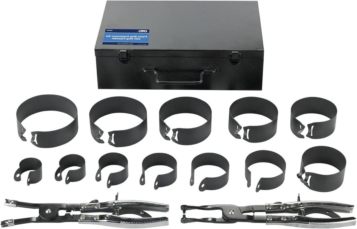 Zuigerveer Compressor Set - Zuigerveer Installateur - Motor Reparatie - Compleet met Ring Expander Tang - 1-3/8" tot 4-3/8" Diameter