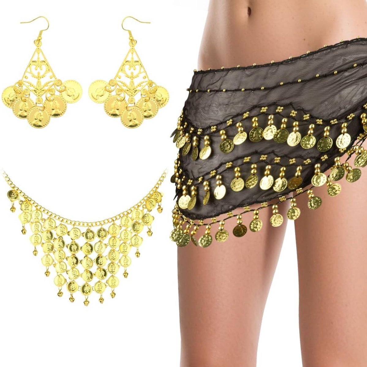 Belly Dance Heup Sjaal met 128 Munten voor Optredens, Yoga en Danslessen voor Vrouwen en Meisjes