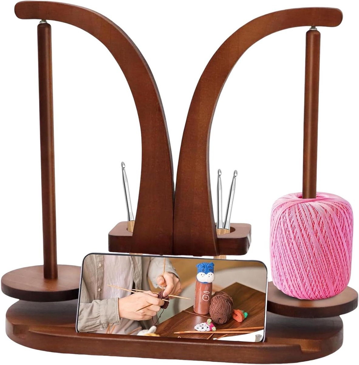 Garenhouder - Garenspinner - Klusprojecten Organiseren - Met Telefoonhouder - 28 cm - Houtkleur