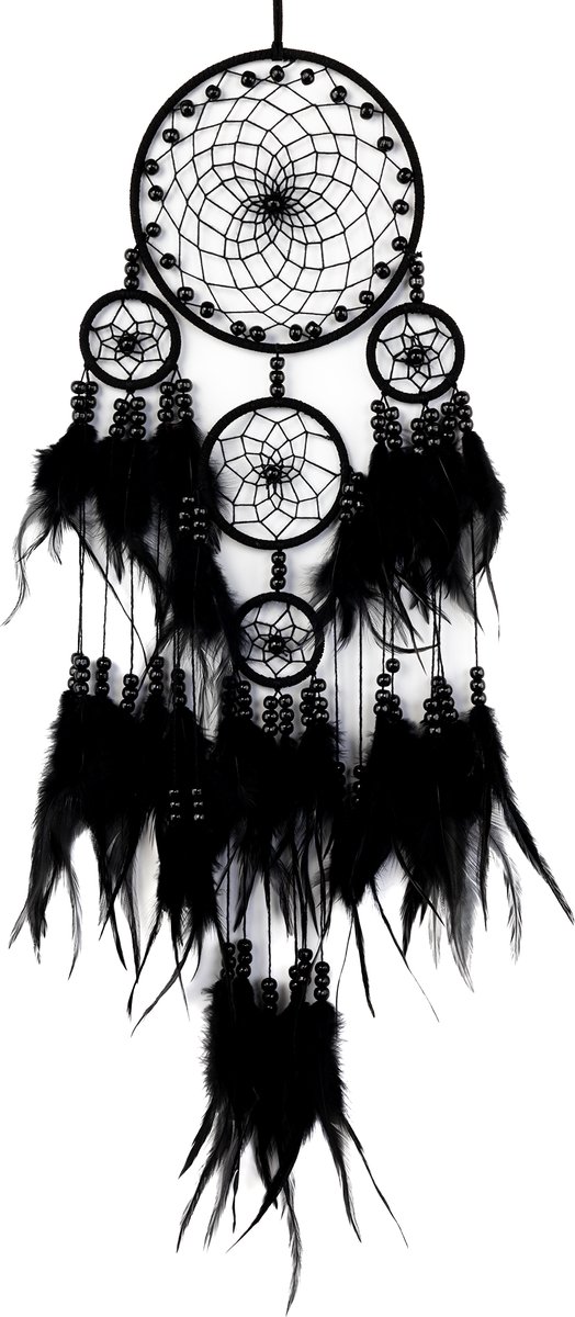 KIMU® Dromenvanger Mandala Zwart - Dreamcatcher Veren Macramé - Bohemian Ibiza Kinderen Boho Babykamer Buiten Kado Meisjeskamer Veertjes Festival