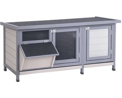 Roossentials Hok - Konijnenhok - Buitenhok - Verblijfplaats dieren - Hok konijnen - Houten hok - Met opklapbaar dak en deuren - Grijs