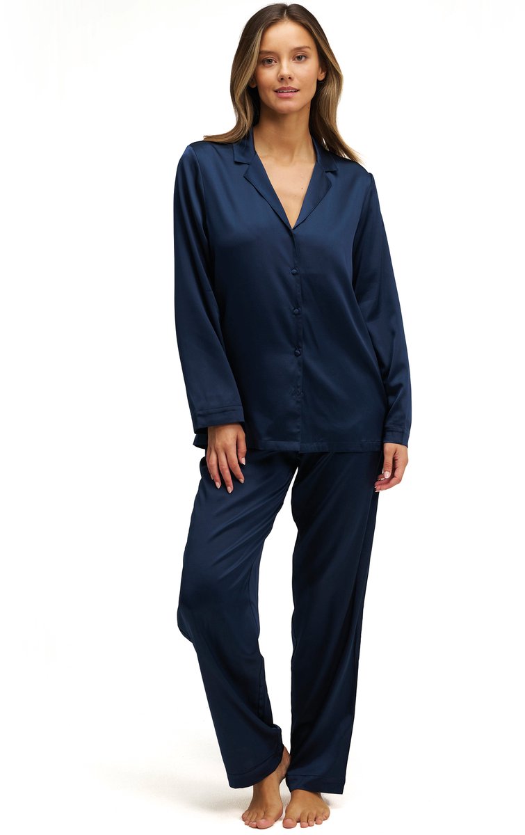 Dore & Rose - Premium Zijden Pyjama Dames - 100% Premium Zijden - Lichtgewicht - Extreem Zacht - Blauw - M