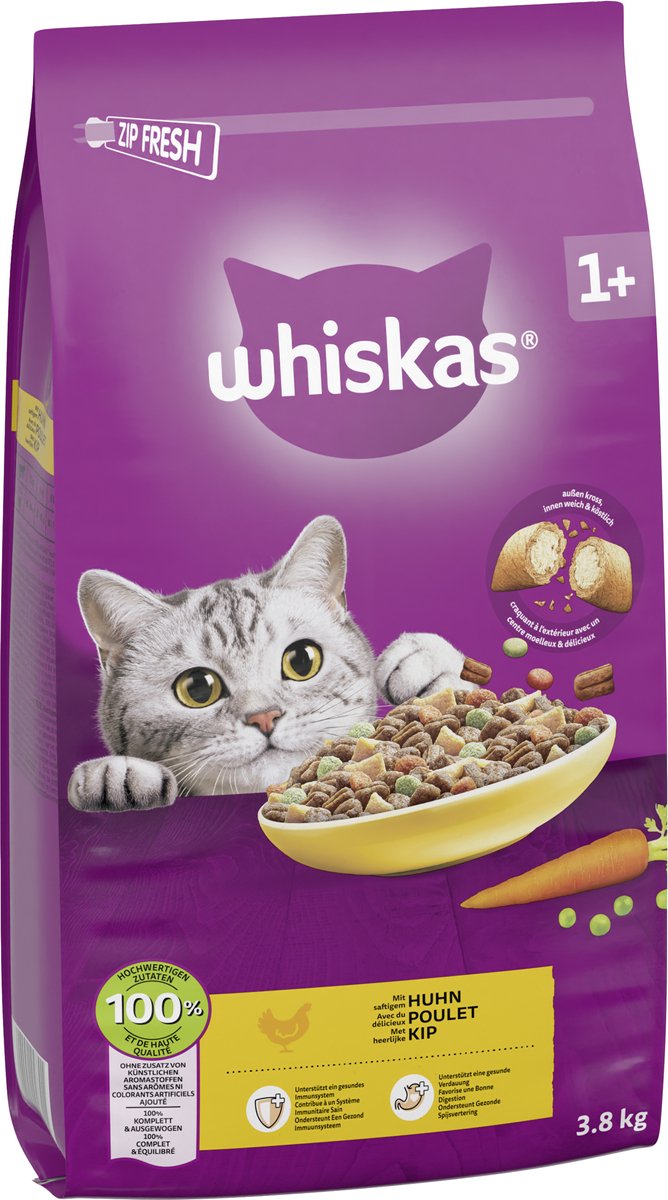 Whiskas Adult 1+ kattenbrokken kip 3 x 3,8 kg thumbnail 3