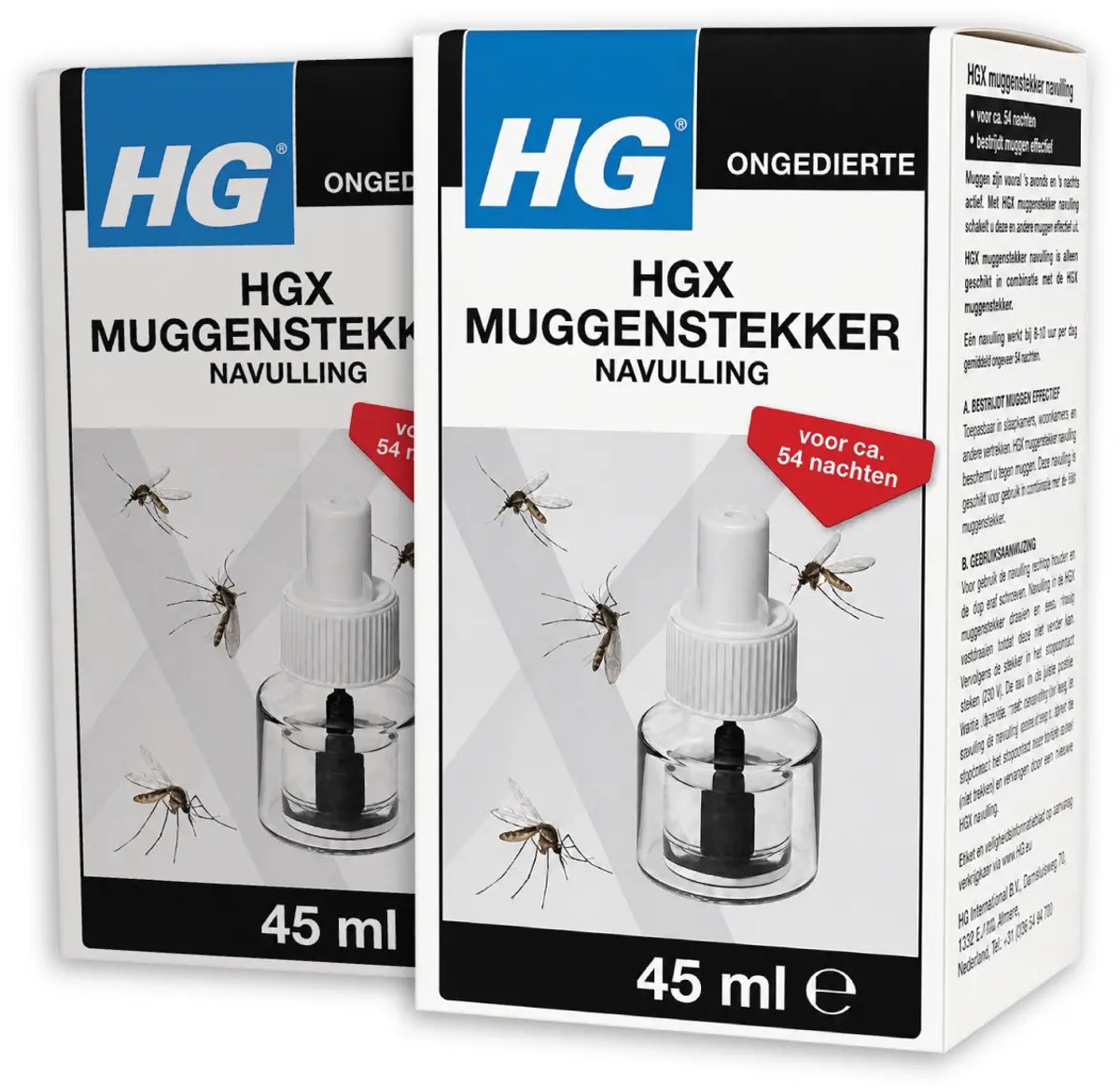 2 x HG X - Muggenstekker Navulling - Continue Bestrijding - 54 Nachten - 45 ml - Muggenwering - Muggen Afweren - Muggenspray - Muggenplaag - Muggenstop