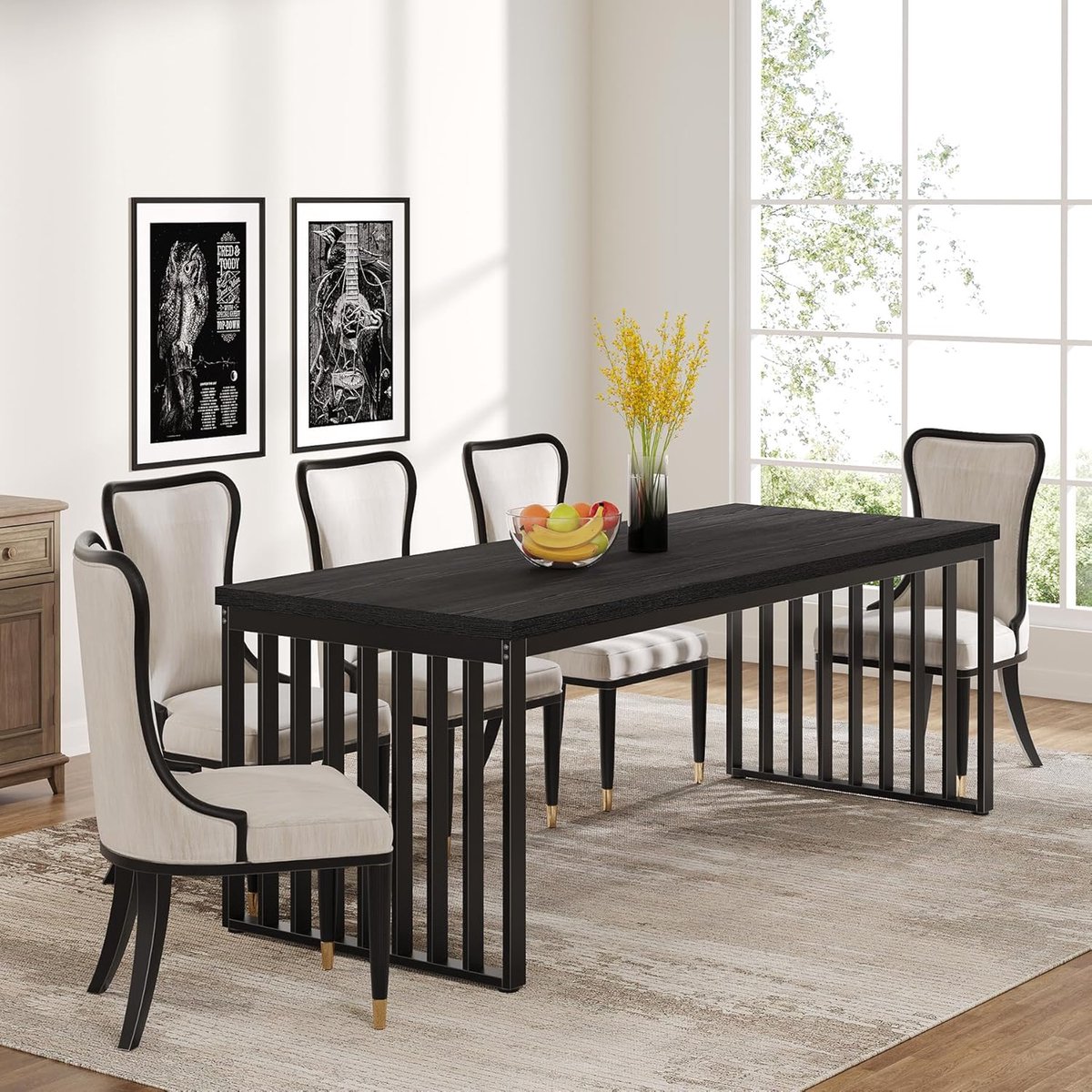 Tribesigns Industrial Dining Table for 6-8 People, 180 cm Long Rectangular Dining Table, Kitchen Table with Durable Metal Frame for Dining Room, Kitchen, Living Room (Without Chair) (Black)
