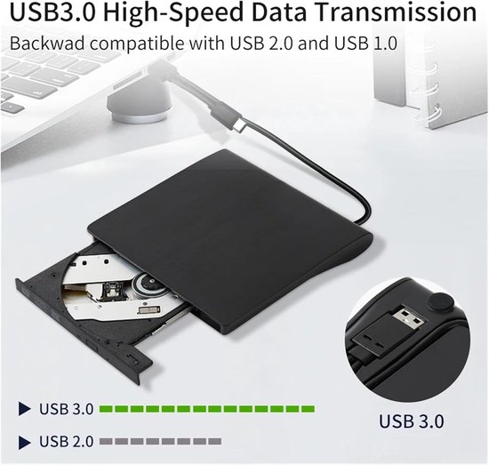 Externe DVD Brander - Optische Drive - Bestanden Archiveren - Snelle USB 3.0 - 8x Leessnelheid - Zwart — afbeelding 5