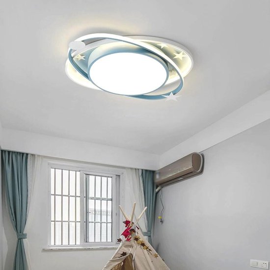 Led Plafondlamp Kinderkamer - Planeet Lamp - Sfeervol Verlichten - Planeet en Sterren Design - 50 x 40 cm - Blauw — afbeelding 4