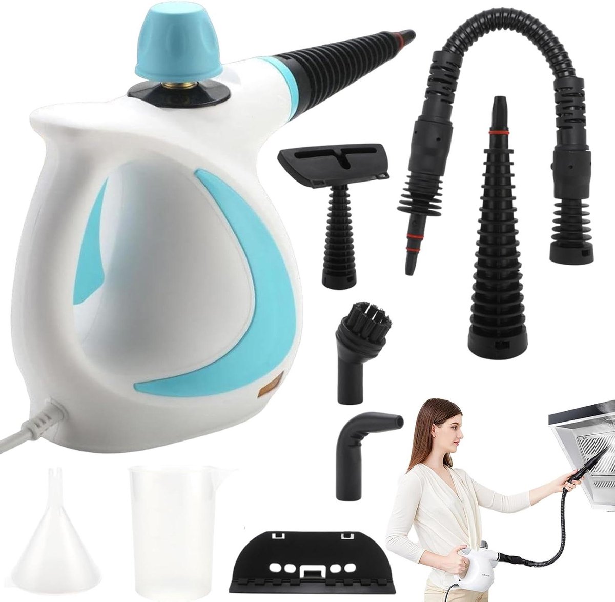 Handstoomreiniger - Draagbare stoomboot - Krachtige reiniging - 9-delige accessoiresset - 350 ml tank - Wit
