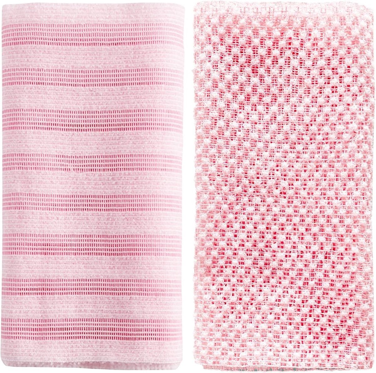 Scrub Handdoeken - Doucheborstel - Huid Reinigen - Extra Lang Ontwerp - 2 Stuks - Roze Streep