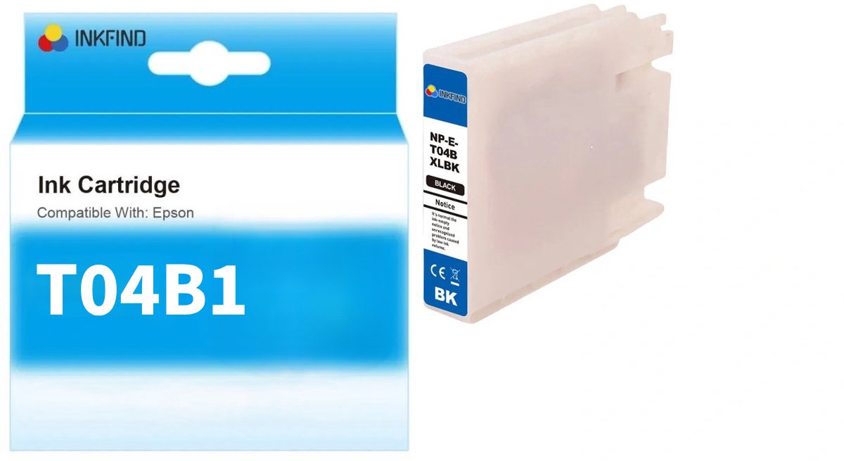 INKFIND T04B Zwart Inktcartridge compatibel met Epson T04B (T04BXLBK) Hoge Capaciteit - 1-pack Zwart*1