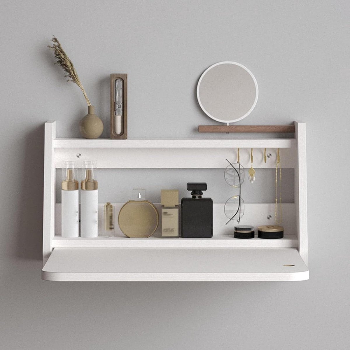 Zwevende Kaptafel - Make-up Bureau - Kleine Ruimtes - Met Spiegel - 60 cm - Houtkleur