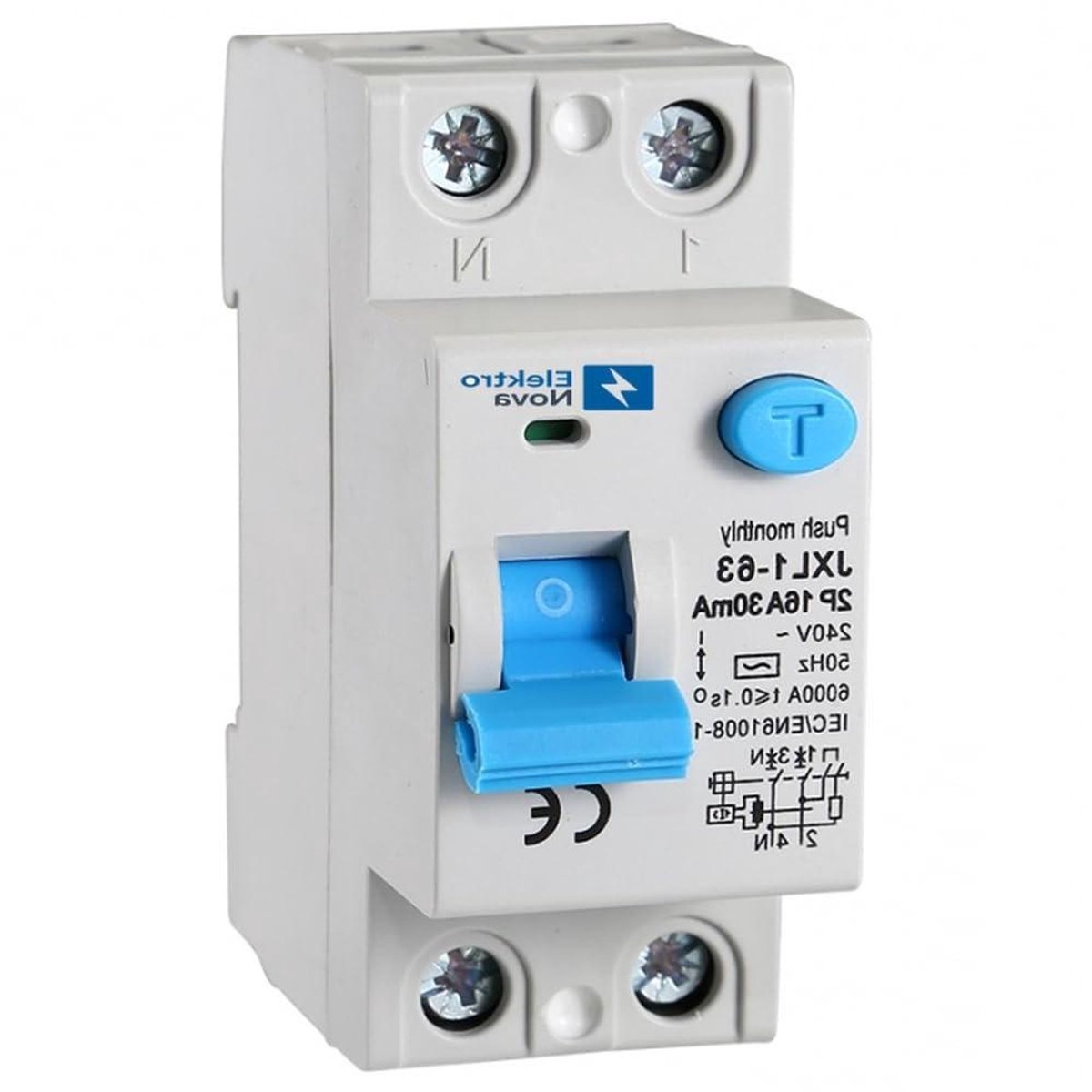 Aardlekschakelaar - Stroomonderbreker - Installatie Beveiliging - Pure Aardlek - 16A 30mA - Grijs