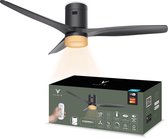 Varin® Smart Ventilator met LED verlichting - Zwart - Tuya Wifi - LED 18W CCT - Lange bladen - Ø 132cm - 6 snelheden - Super stil 20dB - Met afstandsbediening en gratis app - Ventilatorkachel - Ventilatoren plafond - Verkoeling en verwarming