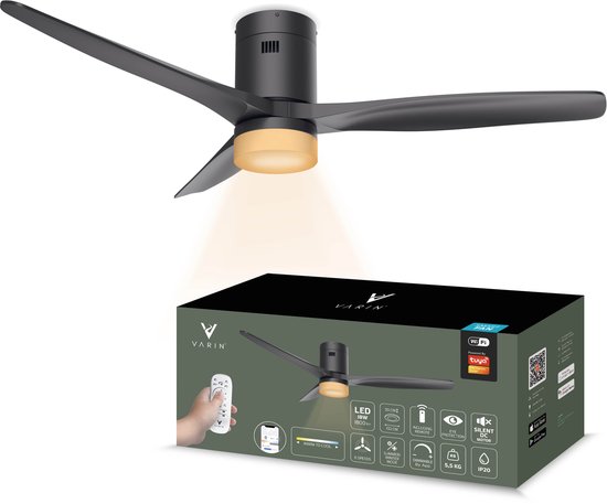 Varin® Smart plafondventilator LED 18W Ø132cm 6 snelheden wifi dimbaar warm/koud wit super stil