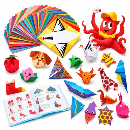 BOTC Origami Papier Set - Met begeleidend boek - Inclusief 108 vellen - 14x15 cm - Kleurrijk