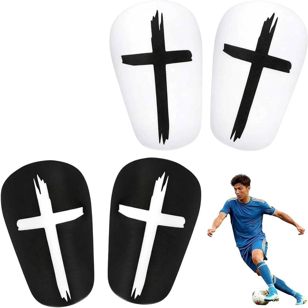 Kleine Voetbalschermers voor Kinderen, Zwart-Wit, Mini Scheenbeschermers, 10 x 6 cm, Ideaal voor Voetbal en Tennis, Bescherming voor Kinderbenen