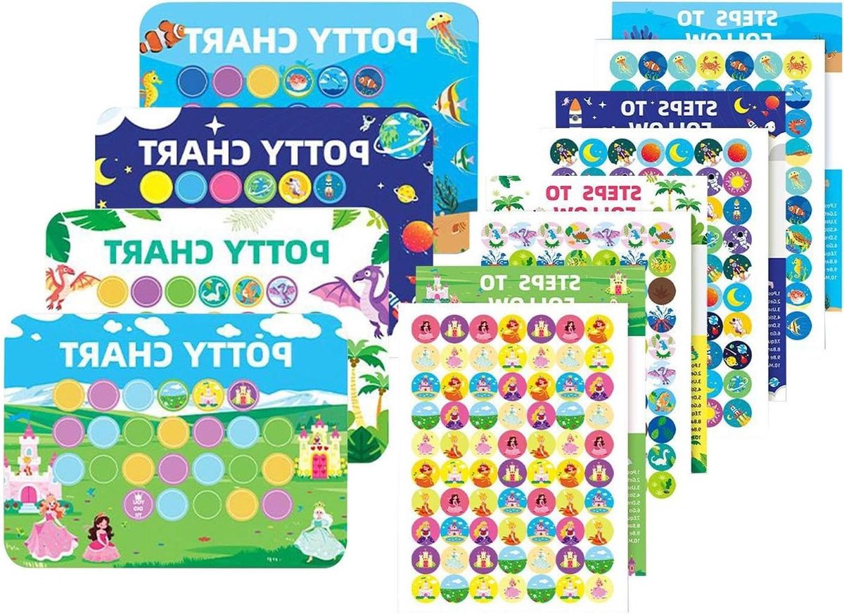 Beloningstabel - Toilettraining Grafiek - Goede Gewoonten Aanleren - Herbruikbare Stickers - 4 Delig - Veelkleurig