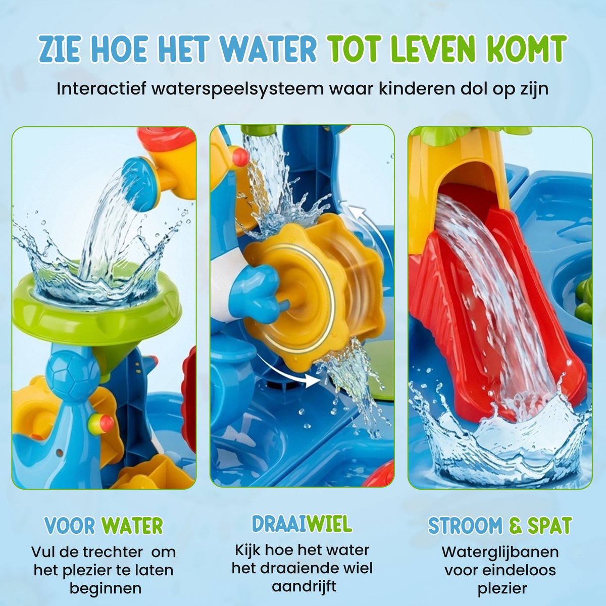 Kuddo Watertafel – Zand en Watertafel met Watermolen, Glijbaan & Krukje – Zandtafel Buitenspeelgoed – Waterspeelgoed met Accessoires — afbeelding 2