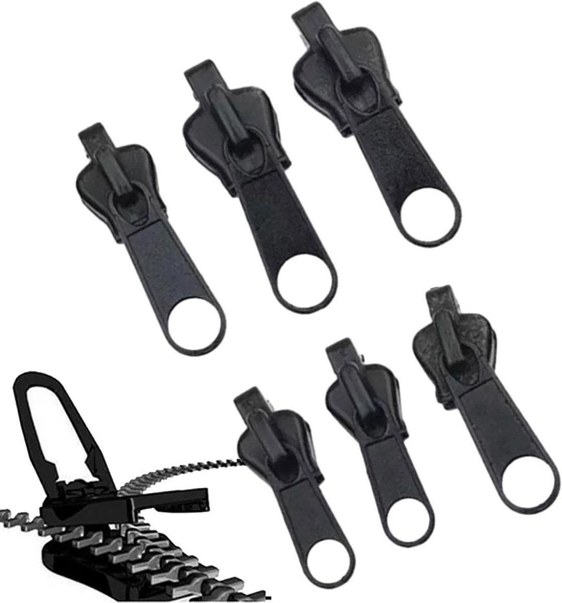 Rits Reparatieset - Rits Fixer - Kleding Repareren - Herbruikbare Trekkers - 6 Stuks - Zwart