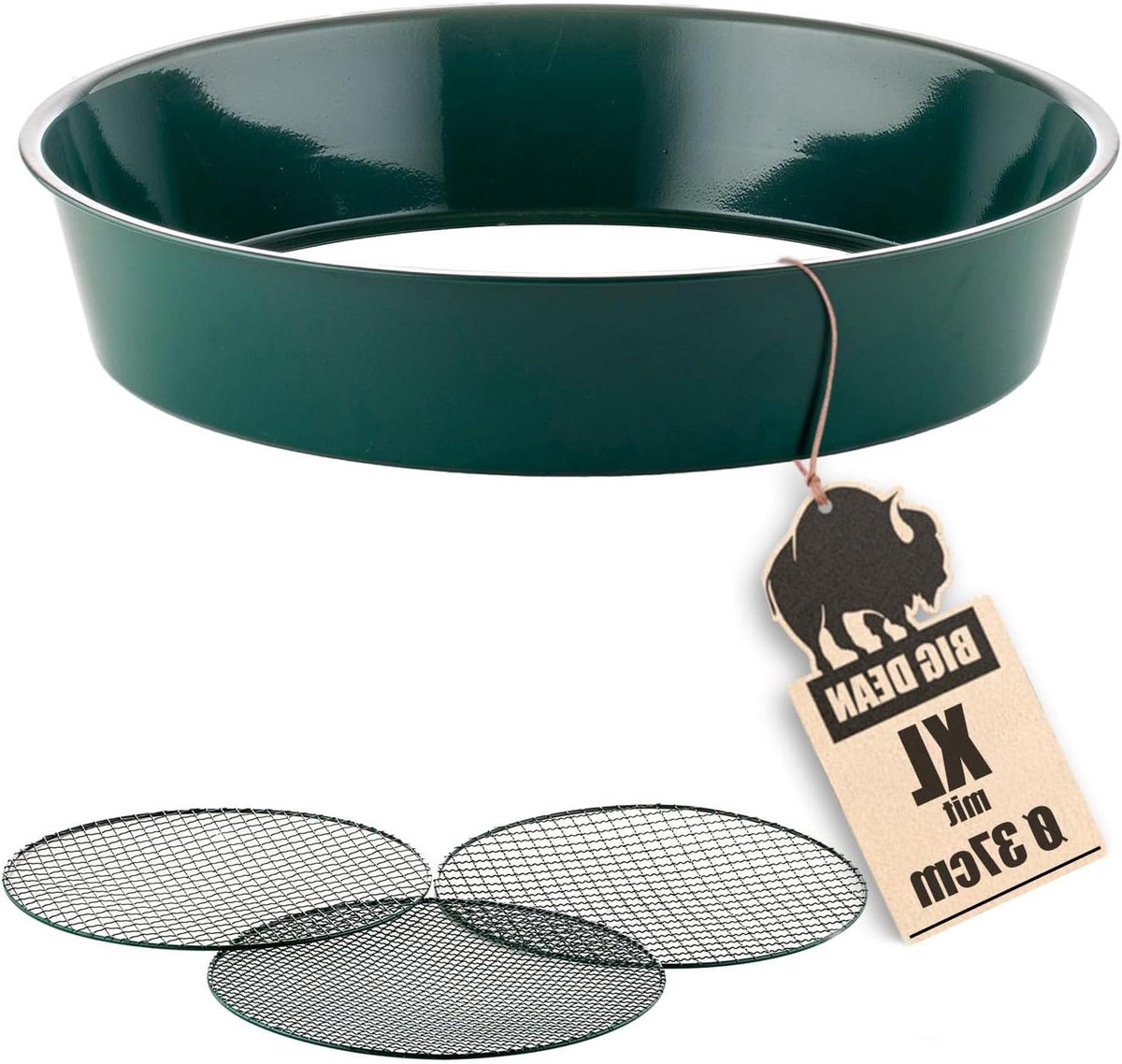 Tuinzeef Metaal - Aardzeef Compostzeef - Tuinaarde Zeven - 3 Maasbreedtes Verwisselbaar - 37 cm Diameter - Groen