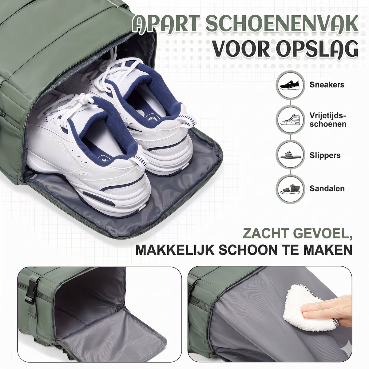 Reisrugzak Handbagage 40x30x20 cm – Ryanair & Wizz Air Geschikt – Laptop Rugzak 14 inch met Schoenenvak – Waterproof Travel Backpack voor Heren & Dames groen – foto 4