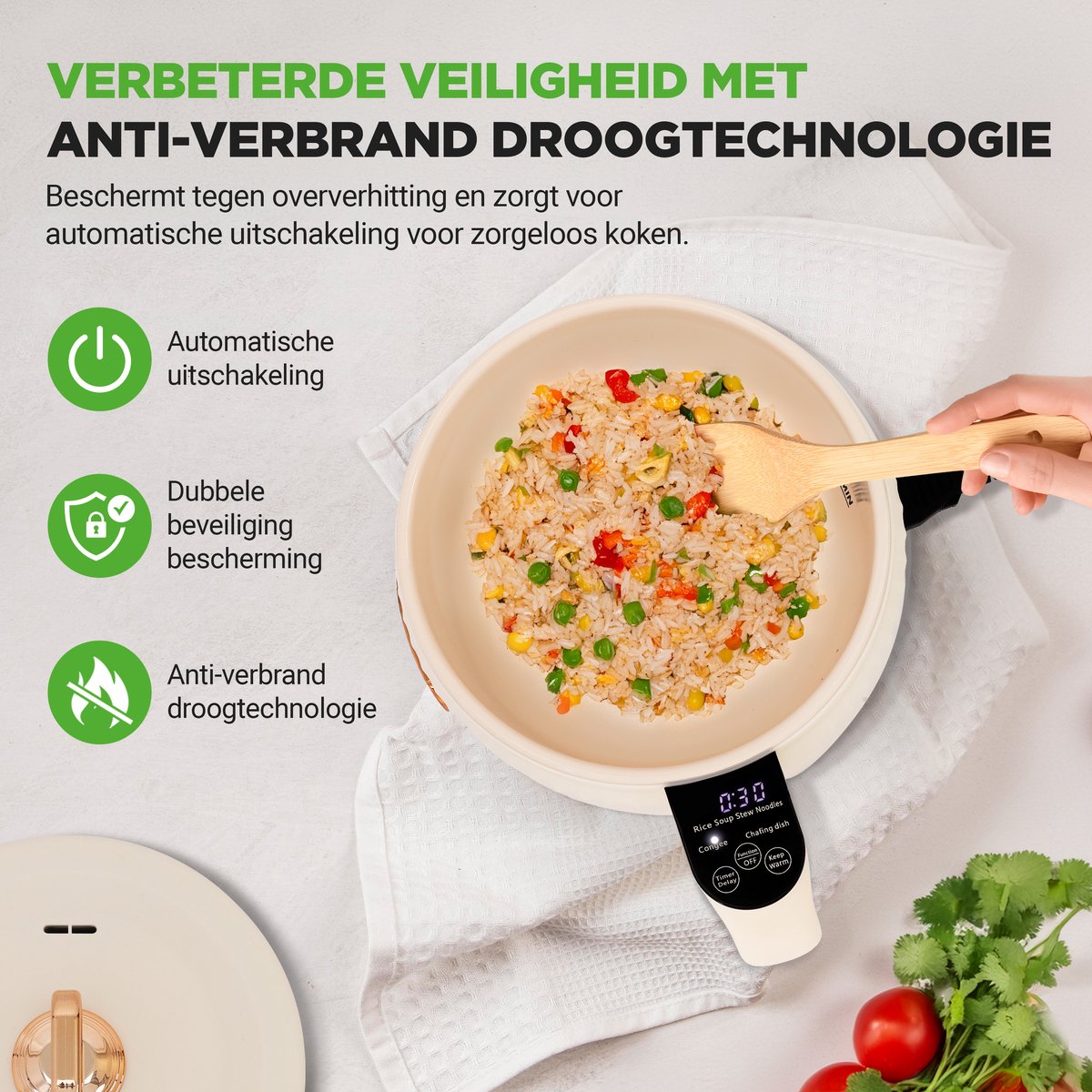NutriChef Rijstkoker - 1,5L Draagbare Elektrische Multicooker- 6 Kookfuncties - Rijst, Soep, Stoofpot, Pap & Meer - Wit – foto 7