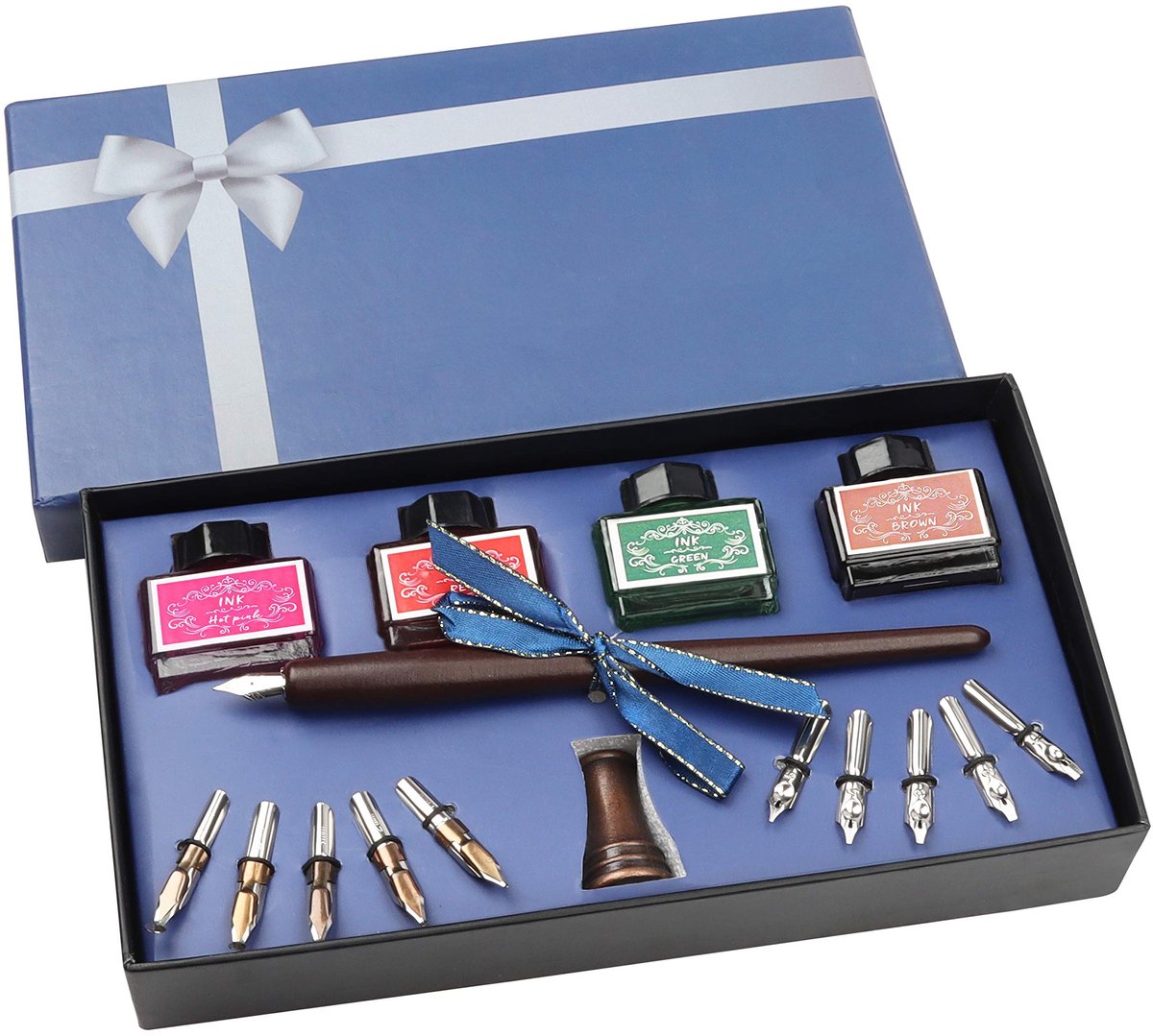 Allecto - Houten Kalligrafie Pennen Set - Inkt dip Schrijven Vulpen - 16 Stuks - Ideaal Voor Beginners - Cadeau Set - Inclusief Inktflessen