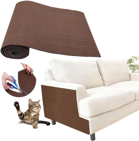 Krasbeschermer Geschikt voor katten op meubels, krabbeschermer Geschikt voor de bank, doe-het-zelf krabbeschermer Geschikt voor binnenbank (bruin 78,7 x 15,8 inch)
