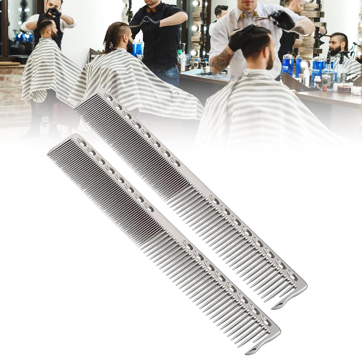 Metalen Kam - Kapperskam Set - Haar Styling - Dicht en Dun - 20 cm - Zilver