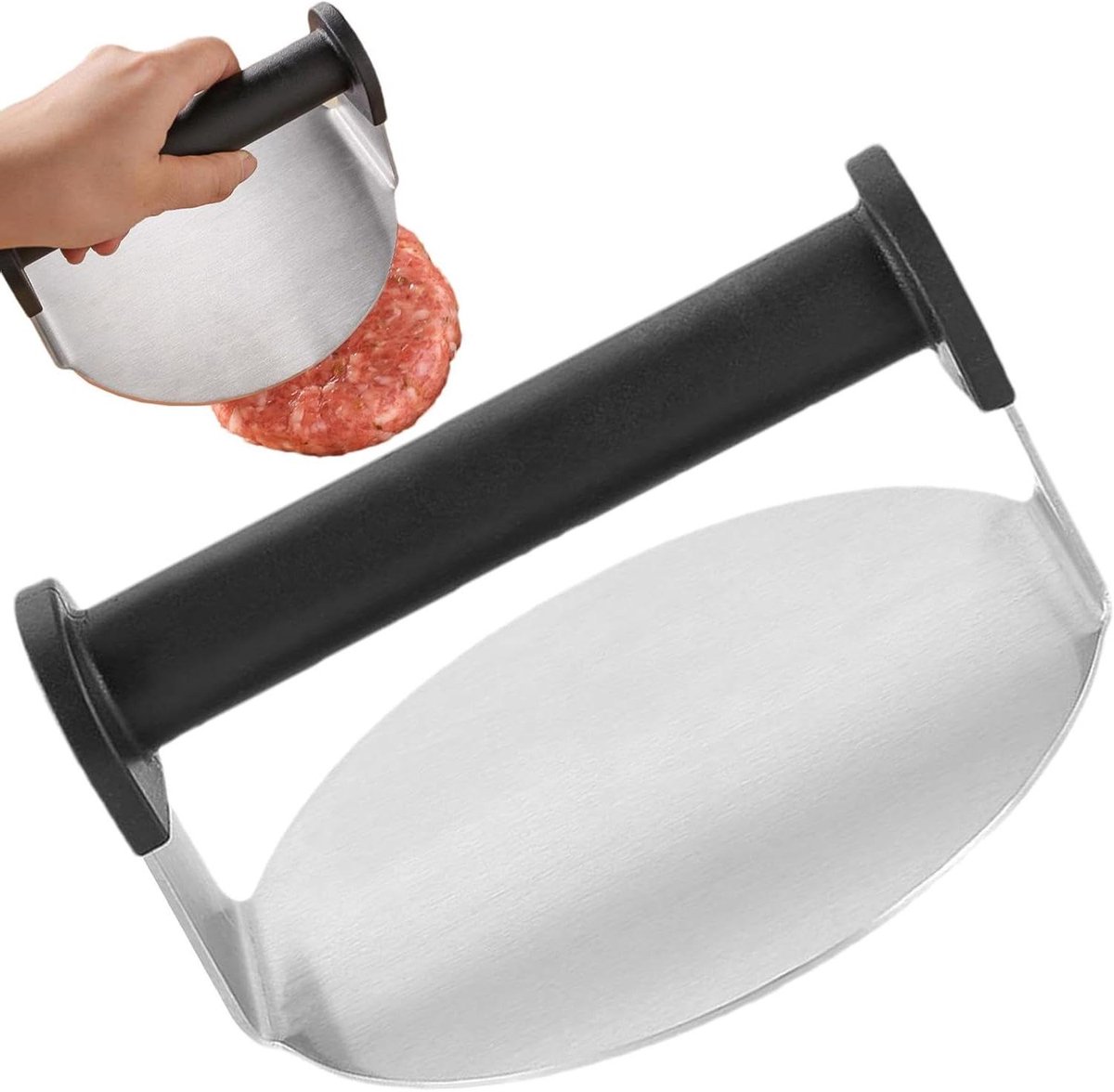 Hamburger Pers - Vlees Smasher - Bakplaat Grillen - Roestvrij Staal - 15 cm Diameter - Zilver