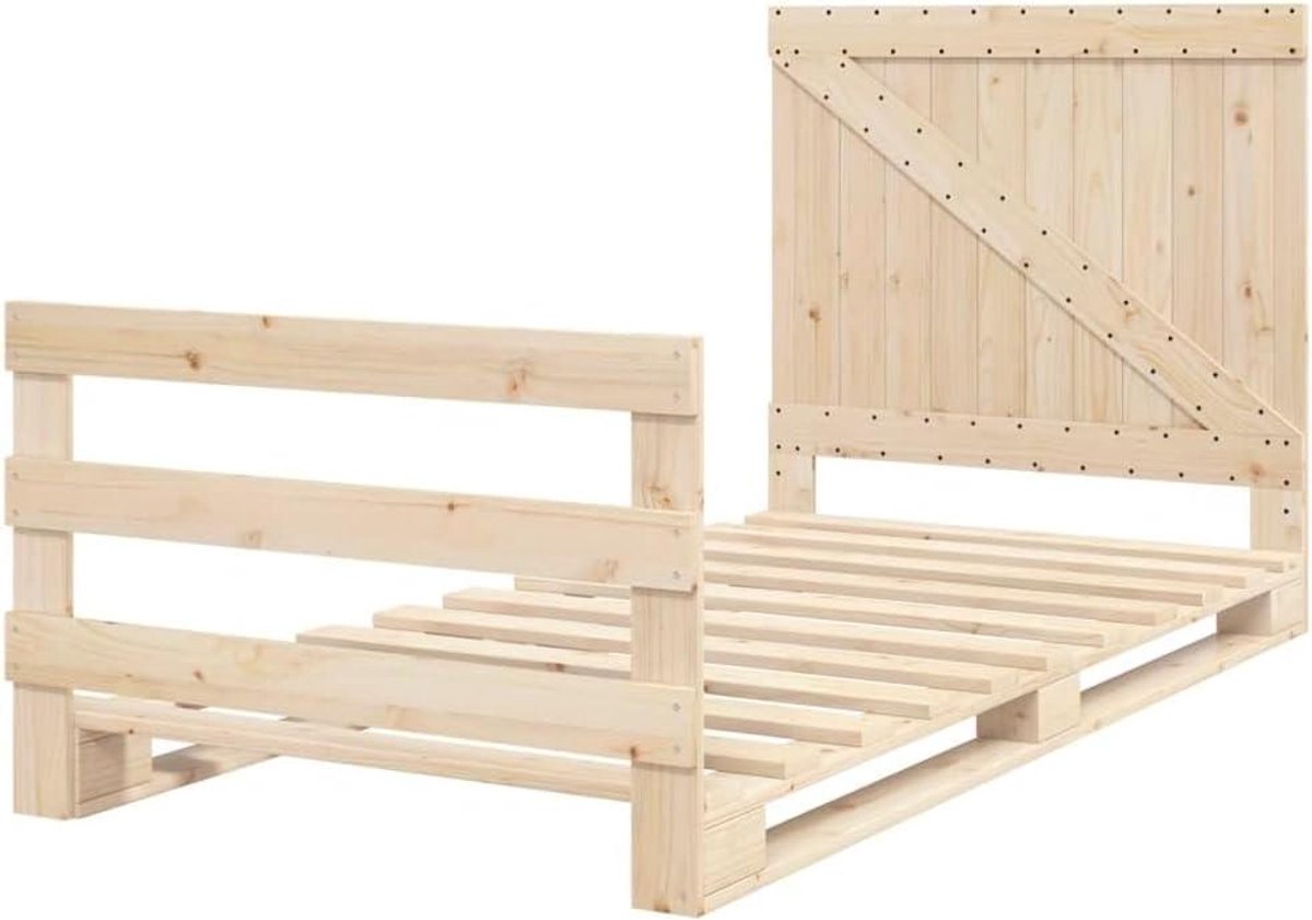 Bedframe met hoofdbord - Eenpersoonsbed - Goede nachtrust - Massief grenenhout - 100x200 cm - Naturel